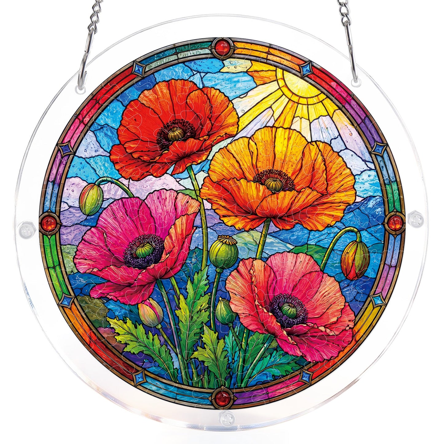 Sonnendurchfluteter floraler Garten-Lichtf?nger ¨C Acryl-Fensterbild