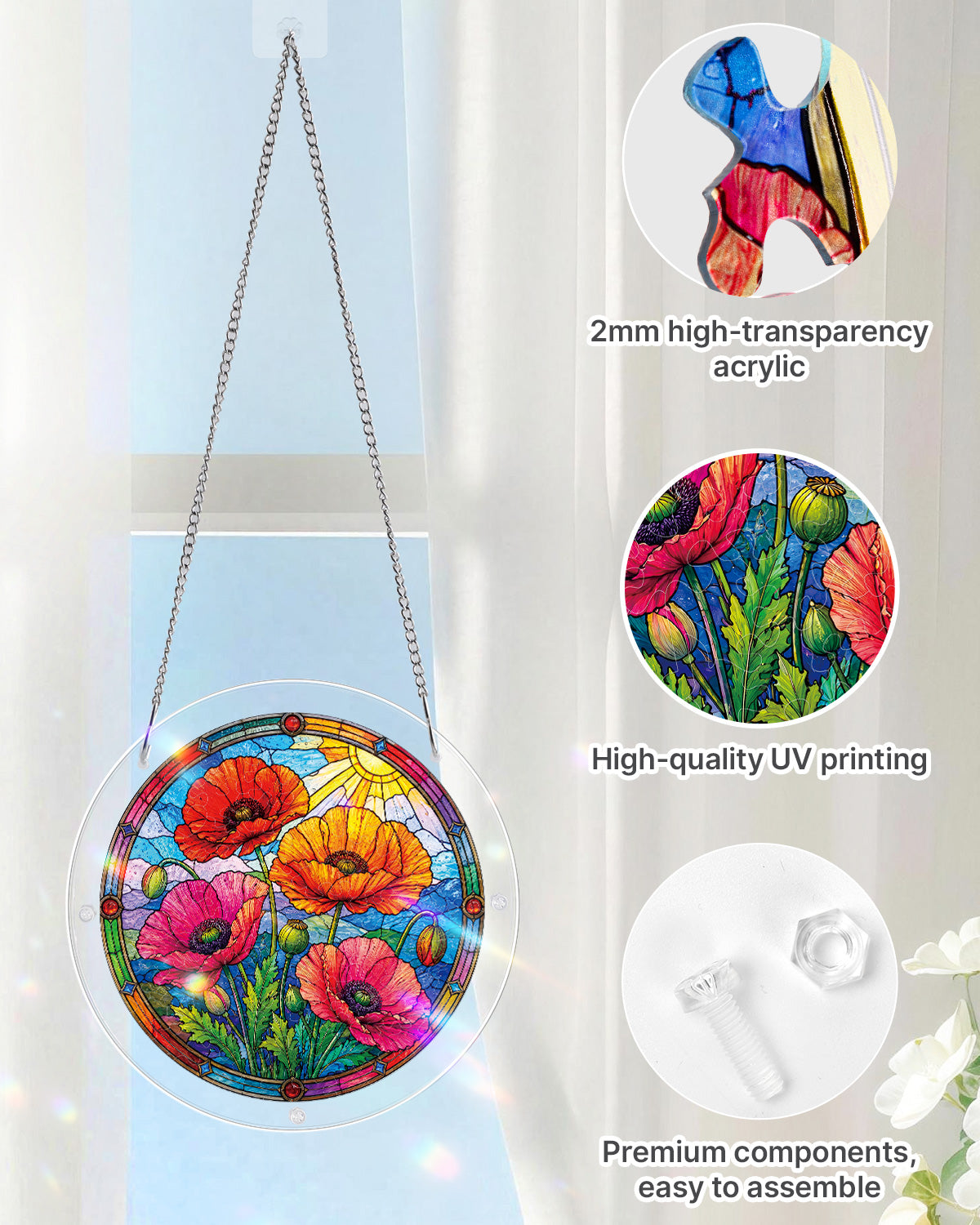 Sonnendurchfluteter floraler Garten-Lichtf?nger ¨C Acryl-Fensterbild
