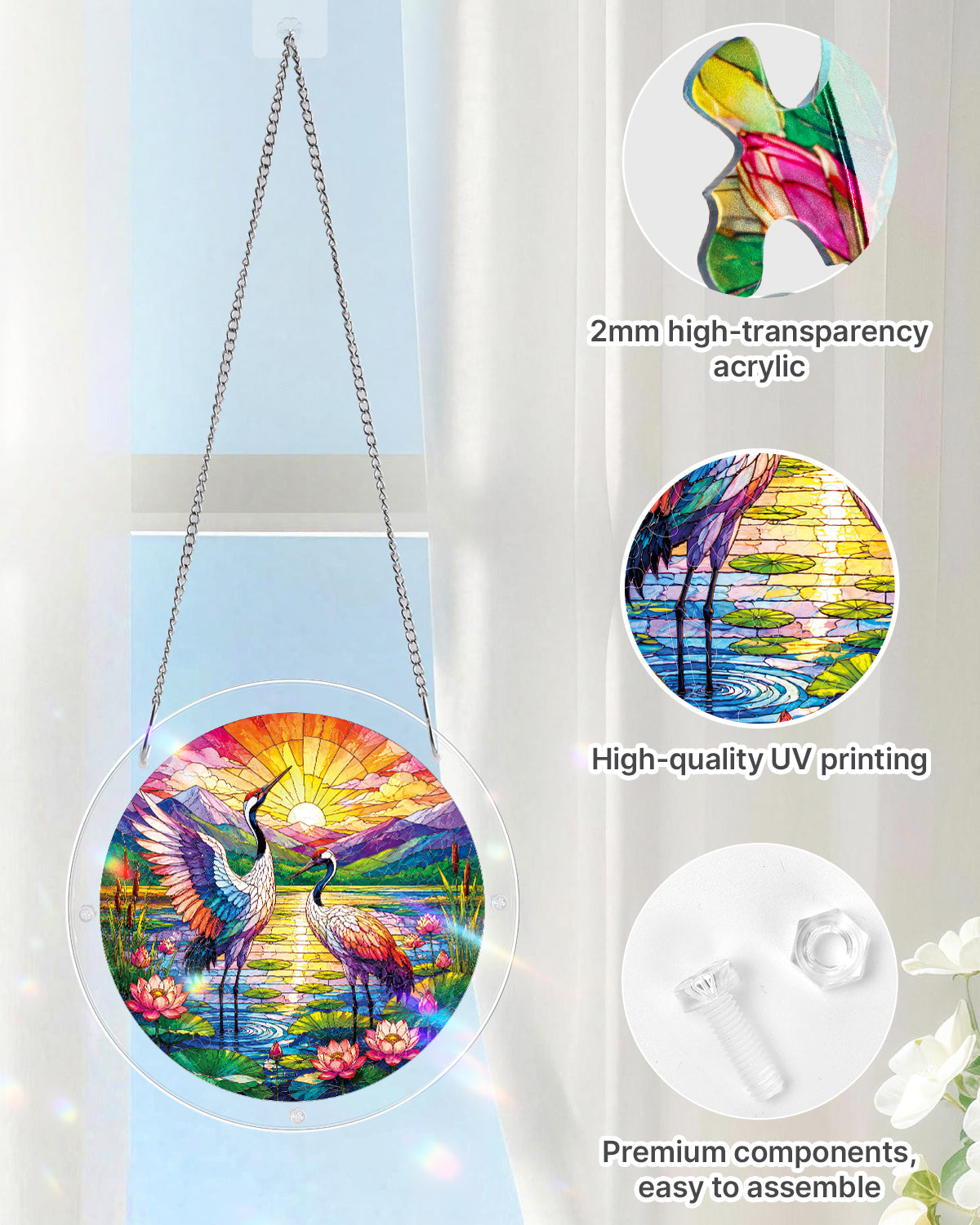 Sunrise Crane Acrylic Window Suncatcher