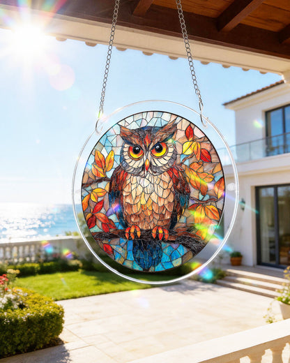 Herbst Eule Licht-Suncatcher-Acrylfensterkunst