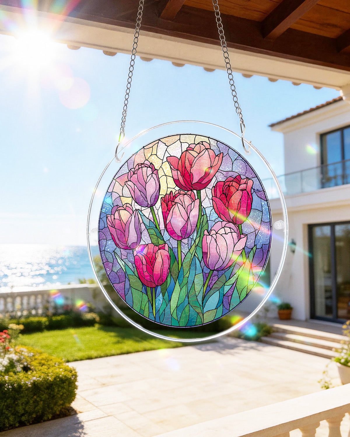 Morgend?mmerung-Tulpen-Licht-Sonnenf?nger-Acryl-Fensterkunst