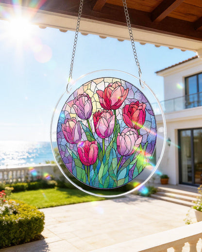 Morgend?mmerung-Tulpen-Licht-Sonnenf?nger-Acryl-Fensterkunst