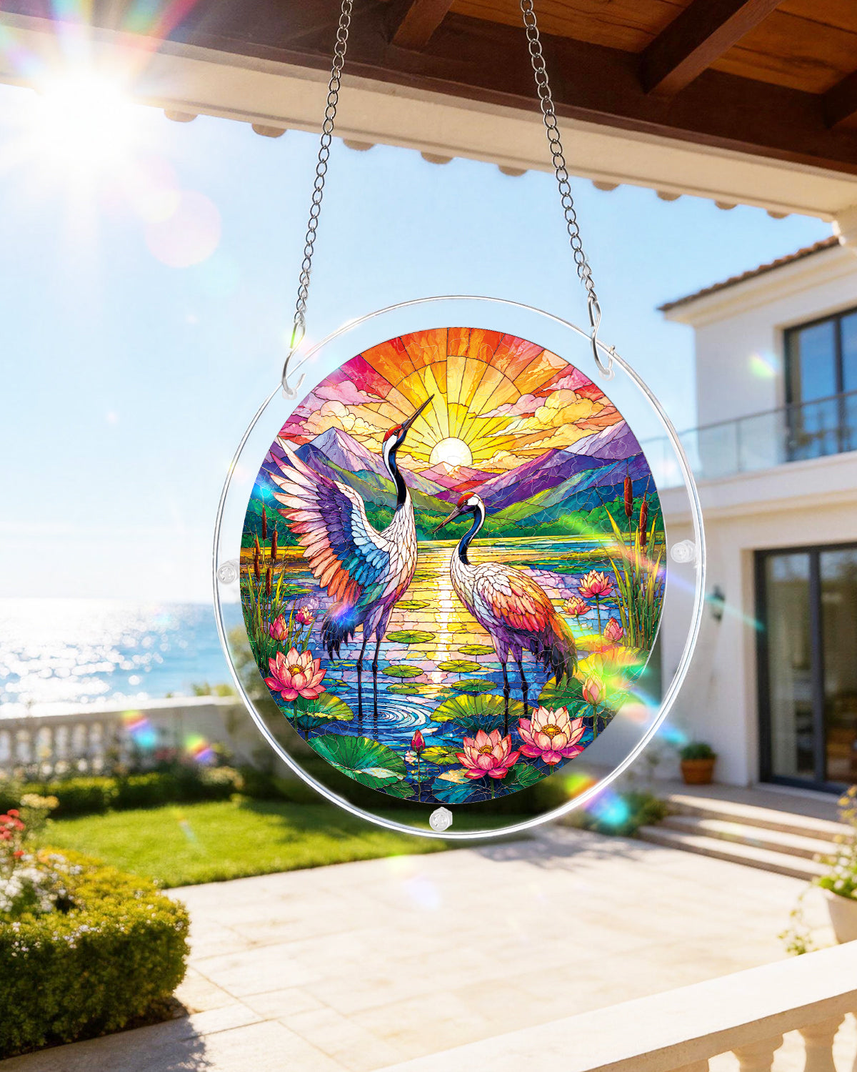 Sunrise Crane Acrylic Window Suncatcher