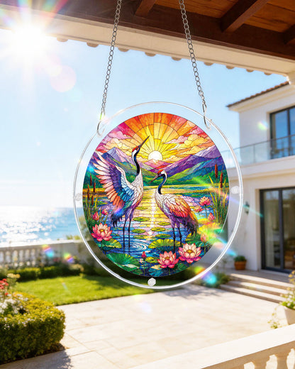 Sunrise Crane Acrylic Window Suncatcher
