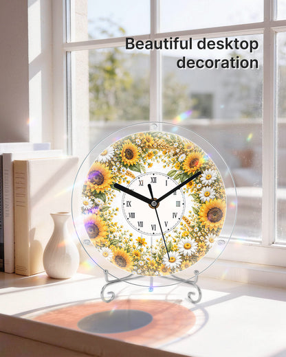 DIY Acrylic Puzzle Clock Kit - Golden Sunflower Field