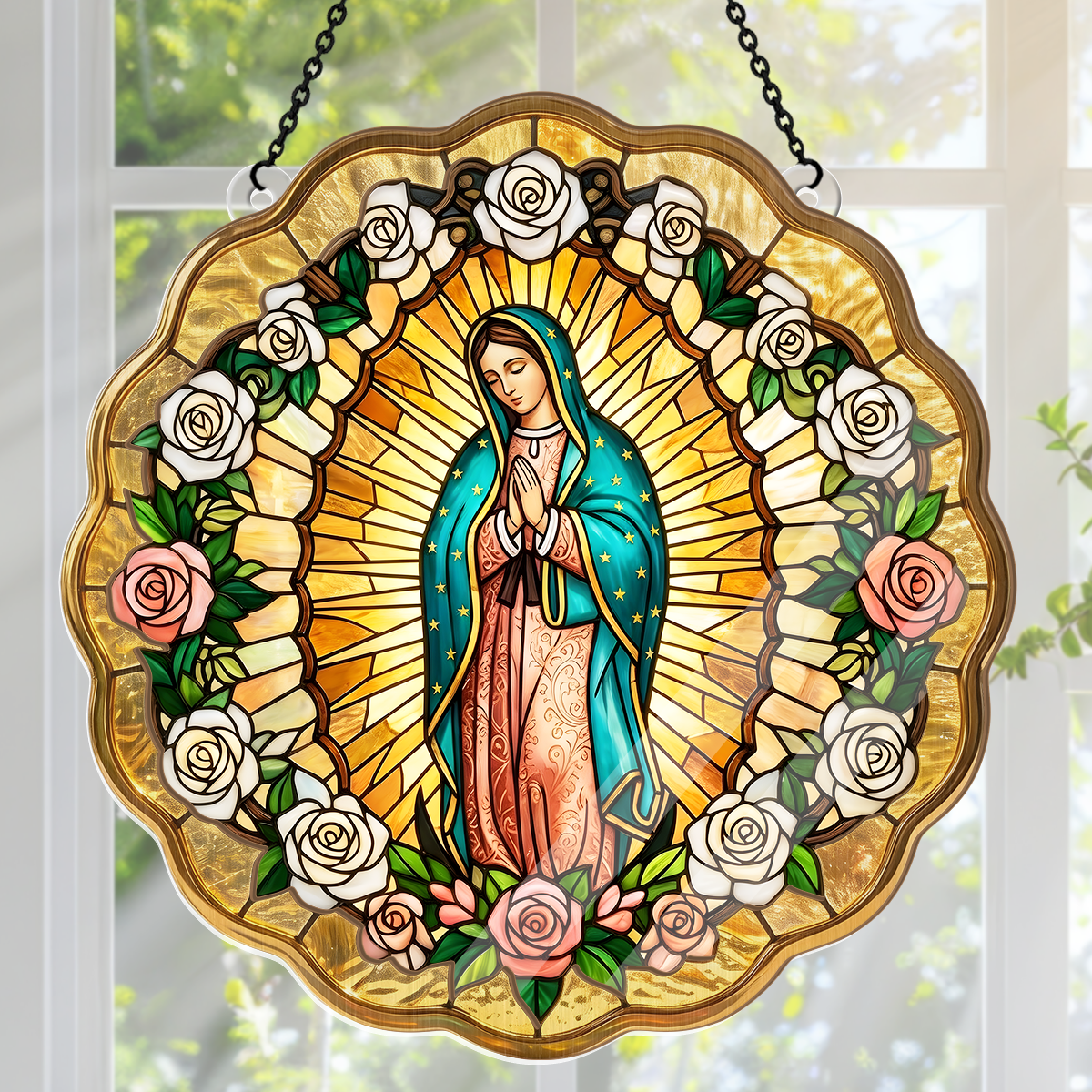 Virgin Mary Golden Halo -  Window Hanging Suncatcher