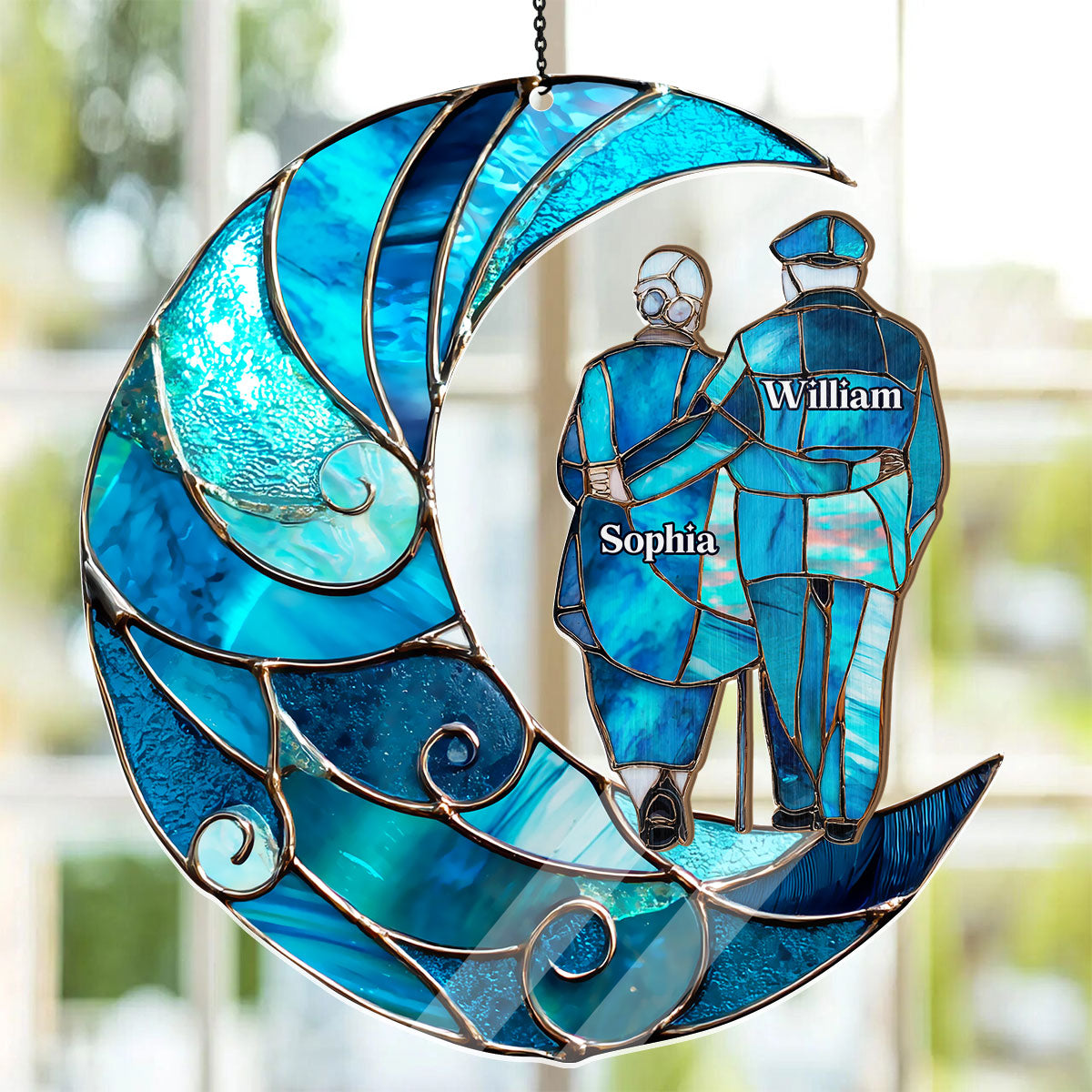 Forever In Love Crescent Keepsake - Personalized Window Hanging Suncatcher