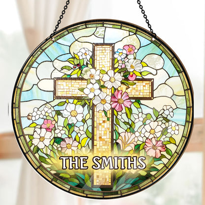 Christian Cross Wildflower - Personalized Window Hanging Suncatcher