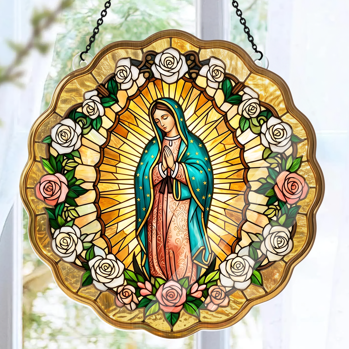 Virgin Mary Golden Halo -  Window Hanging Suncatcher