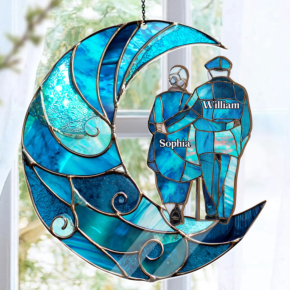 Forever In Love Crescent Keepsake - Personalized Window Hanging Suncatcher