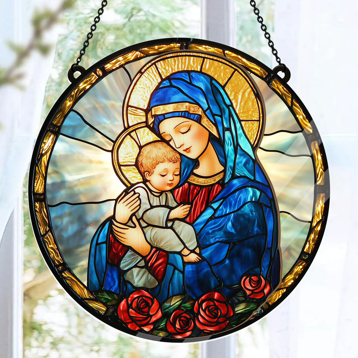 Radiant Virgin And Child -  Window Hanging Suncatcher
